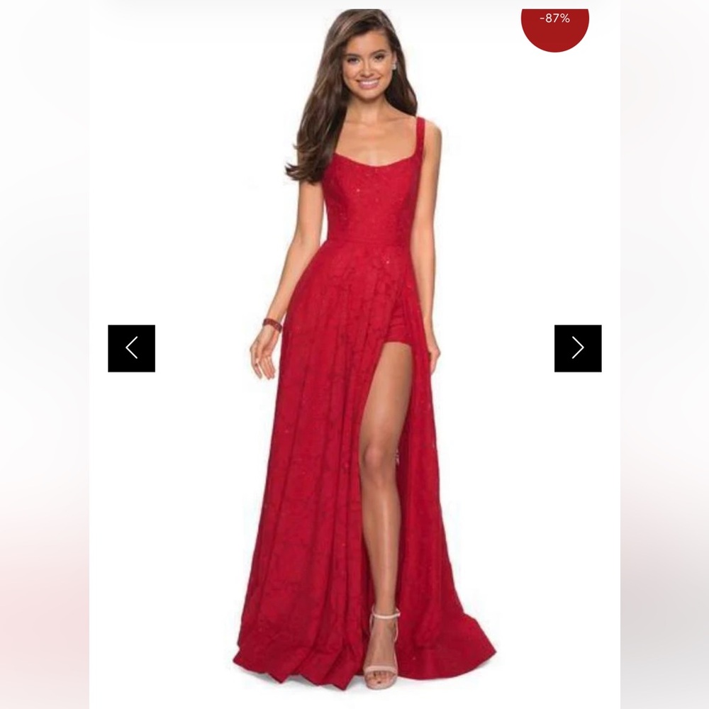Classy Allover Lace Organza Gown with Romper shorts